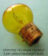 Marchal 12v single contact - 3 pin yellow headlight bulb.jpg (189321 bytes)
